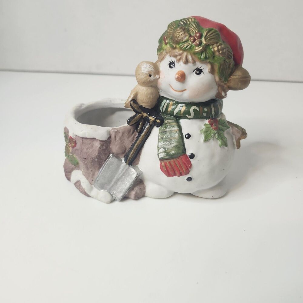 Vintage 1990's Snowman Candle Holder Creation House Co Christmas